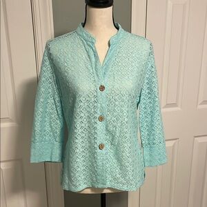 Rebecca Malone Green 3/4 Sleeve Button Down Blouse